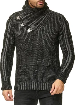 Produktbild von Red Bridge Herren Strickpullover Schalkragen Hoher Stehkragen Schwarz S