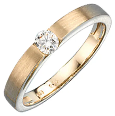 Produktbild von Ring Goldring für Damen mit Diamant 585 Gelbgold mattiert Fingerschmuck Innenumfang 58mm  Ø18.5mm