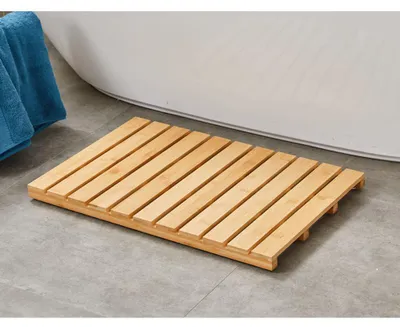 Imagen del producto de Alfombrilla de bambú Unyqoos®, tapete de madera antideslizante para ducha de 58 x 38 x 3,2 cm – aspecto natural para baño, ducha y sauna – color bambú