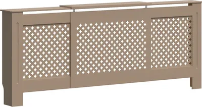 A 3D rendering of a beige MDF radiator cover with a lattice pattern.