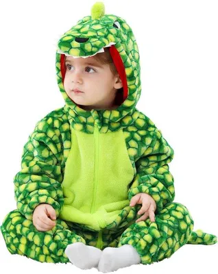 Zdjęcie produktu dla Kostium dinozaura LOLANTA dla dzieci, uniseks, kostium zwierzęcy z kapturem, flanelowa kombinezona, kwadratowa