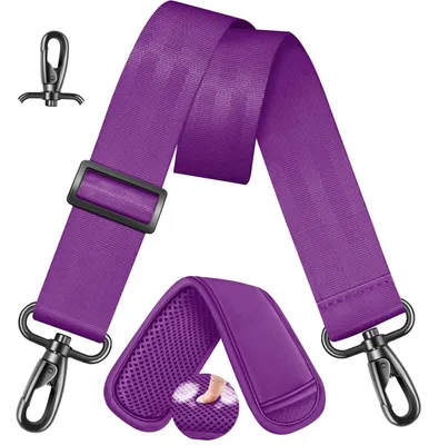 Produktbild von Taschengurt - Verstellbar 85–152 cm - 4 cm breit - Abnehmbares Polster - Ersatz Schultergurt für Handtasche, Umhängetasche und Kameratasche - Lila