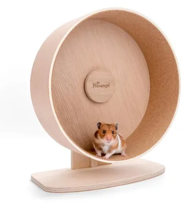 Immagine prodotto di Ruota silenziosa in legno per criceti e piccoli animali, stabile e antiscivolo, diametro 29,5 cm, con superficie in sughero
