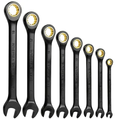 Image de Jeu de clés à cliquet 8 pièces - Clés à cliquet - 8 à 19 mm - 72 dents - Acier chrome-vanadium