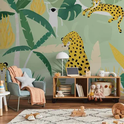Produktbild von Vlies Fototapete - Cheetahs in the jungle - landscape with animals in the tropics for children 350x256 cm Für Kinder e-A-10020-a-a