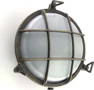 Immagine prodotto di Lampada da esterno a parete in ottone vetro massiccio E27 IP64 Ø 24 cm rotonda in bianco anticato Luce da cantina marittima