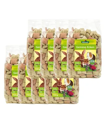 Produktbild von Dehner Nagersnack, Nagerfutter für Kaninchen / Nager, knusprige Gemüse-Ecken, 8 x 150 g (1.2 kg)