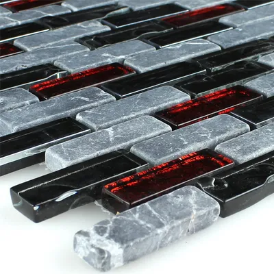 Produktbild von Mosaikfliesen Glas Marmor Naturstein Schwarz Mix