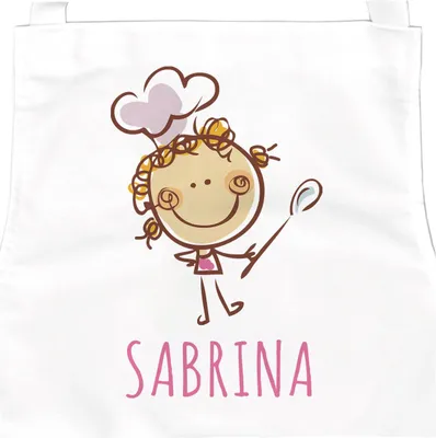 Produktbild von personalisierte Kinderschürze mit Namen Strichmännchen mit Kochmütze Kochschürze Backschürze Kinder SpecialMe Mädchen weiß 6-10 Jahre