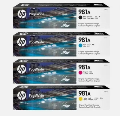 Produktbild von 4x HP 981A Tintenpatronen Multipack Set Satz - (J3M71A/J3M68A/J3M69A/J3M70A) - HP PageWide Enterprise 556 586 - MHD überschritten.