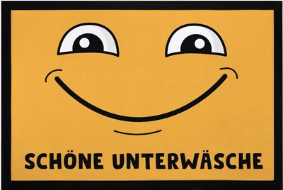 Produktbild von Fußmatte mit Spruch Schöne Unterwäsche grinsendes Gesciht Emoticon rutschfest & waschbar Moonworks® schwarz 60x40cm
