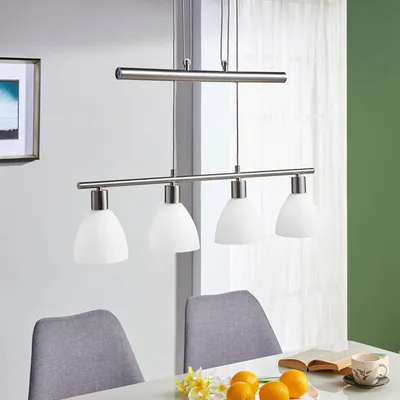 Produktbild von Lindby Hängelampe Simeon, nickelfarben, Glas, 73 cm, E14
