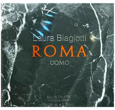 Zdjęcie produktu dla Laura Biagiotti Roma Uomo, Mężczyźni, 125 ml, Butelka jednorazowa, Bazylia, Grejpfrut, Laur, Mandarynka, Geranium, Bursztyn, Cedr, Massoia, Piżmo, Drzewo sandałowe, Wanilia