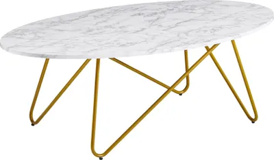 Produktbild von WOHNLING Couchtisch 120x40x60 cm mit Marmor Optik Weiß Wohnzimmertisch mit Metall-Gestell Sofatisch Oval Tisch Wohnzimmer Loungetisch