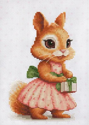 Produktbild von Luca-S Kreuzstich Stickpackung "Das Eichhörnchen-Geschenk", Zählmuster, 10x17cm