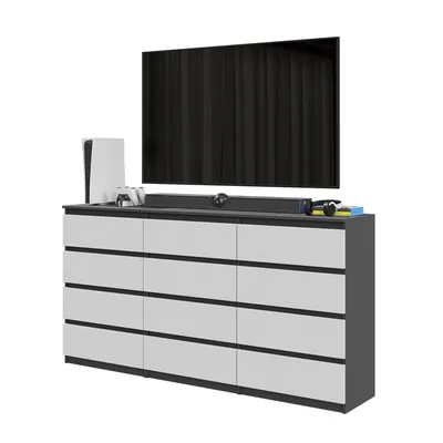Immagine prodotto di Grande mobile TV / credenza GABRIEL con 12 cassetti – 180 cm – Antracite / Bianco opaco – Moderna cassettiera per il soggiorno – Set