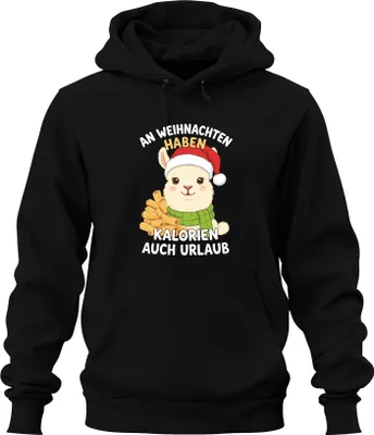 Produktbild von An Weihnachten haben Kalorien Urlaub Alpaka lustig Geschenk Uni Hoodie Kapuzenpullover, Schwarz, S