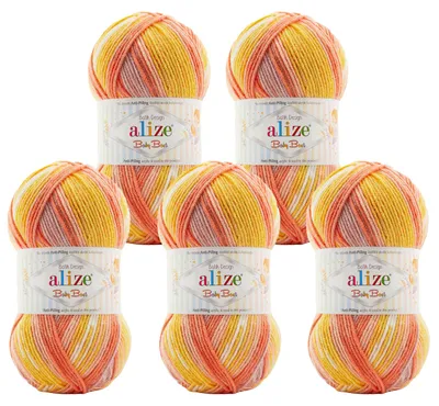 500g Baby-Wolle Strickgarn ALIZE Baby Best Batik 7721 rosa weiß gelb