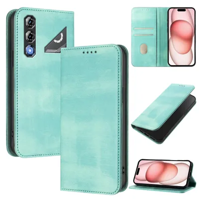 Obrázek produktu pro Pouzdro pro ZTE nubia Neo 5 Pro, vintage kožené pouzdro s RFID ochranou, přihrádkami na karty, stojánkem Tyrkysový