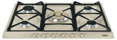Image de Table de cuisson à gaz encastrable 5 brûleurs Smeg SR775PO Crème