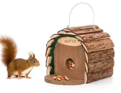 Immagine prodotto di Casetta per uccelli mangiatoia 2 in 1 - Per scoiattoli e uccelli - Legno di abete - 16 x 10 x 16 cm - Per giardino, albero e balcone