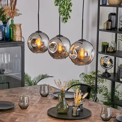 Produktbild von Villamare Hängelampe aus Metall/Glas in Schwarz/Chrom/Rauch