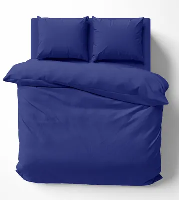 Produktbild von Bettwäsche-Set 240x220 cm Uni dunkelblau Doppelbett Bettbezug Renforcé Baumwolle