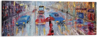 Produktbild von Bild auf Leinwand - Leinwandbild - 3 Teile - Acryl Stadt Regen - 150x50cm - Wand Bild - Wanddeko - Wandbilder - Leinwanddruck - Bilder - Wanddekoration - Leinwand bilder - Wandbild - CA150x50-4251