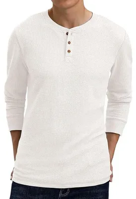 Produktbild von Herren Henley-Shirt Langarm Waffelstruktur Elegant Weiß XXL