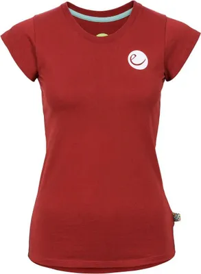 Rotes Damen-T-Shirt "Wo Highball T" von Edelrid; kurzärmlig mit rundem Ausschnitt und Logo.