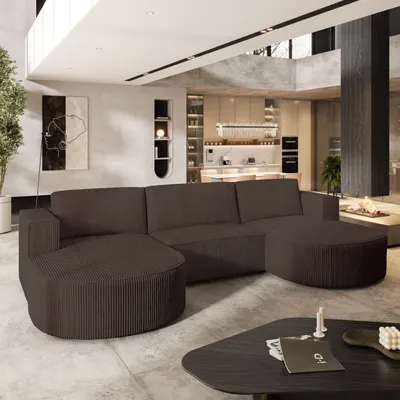 Produktbild von Masseno Ecksofa VEZZO P mit Schlaffunktion U-Form, Sofa mit Bettkasten, Wohnzimmersofa, Couch, Soffa, Bettsofa, Couchgarnitur- Braun, POSO 06