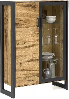 Produktbild von Vitrine JANNE 97,5x140,5x40cm Balkeneiche furniert 2 Türen 3 Glasböden