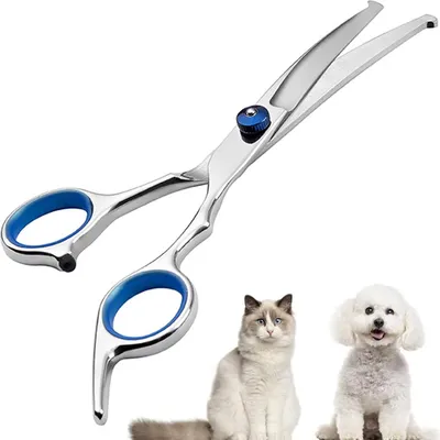 Produktbild von Hundepflegeschere - Haustierschere - gebogene Fellpflegeschere - Fellschere für Hunde und Katzen mit abgerundeter Sicherheitsspitze - Edelstahl-Fellpflege - Schere für Hunde, Katzen und Haustiere