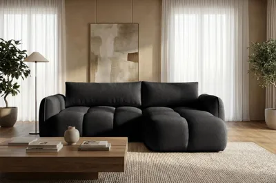 Produktbild von Sofiland BELVEO Ecksofa L-Form rechts mit Schlaffunktion & Bettkasten Schwarz