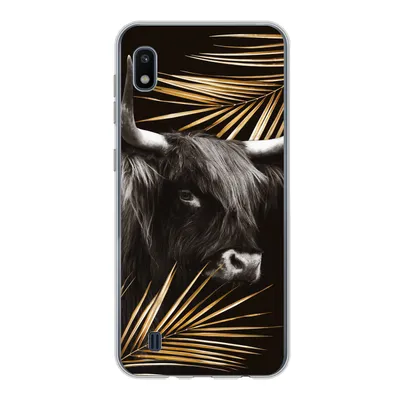 Produktbild von MuchoWow® Handyhülle Schutzhülle Hülle für Samsung Galaxy A10 Schottischer Highlander - Blätter - Gold Silikon Softcase Handy Hülle - Schutzhülle