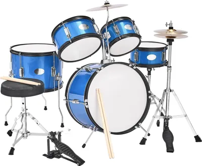 Produktbild von Kinder Schlagzeug Set - Drumset 5-teilig - Bassdrum 40,6 cm - Snare 25,4 cm & Toms 20,3/25,4 cm - Standtom 33 cm - Crash-Becken 25,4 cm & Hi-Hat 20,3 cm - Kinder 6–13 Jahre - Blau