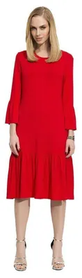 Produktbild von Damen Glockenkleid Kleid Elegant Langarm Mittellang; Rot M