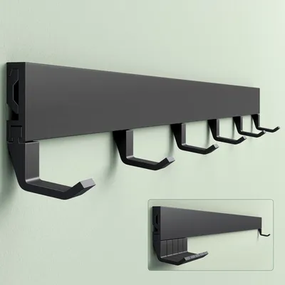 Produktbild von Mai & Mai Garderobenleiste mit 6 verstellbaren Haken, Kleiderhaken aus Aluminium, Wandgarderobe Garderobenhaken 60cm Matt schwarz Stalo-10