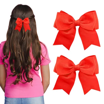 Produktbild von Set mit 2 Satin-Haarspangen mit großen Schleifen für Mädchen, rot