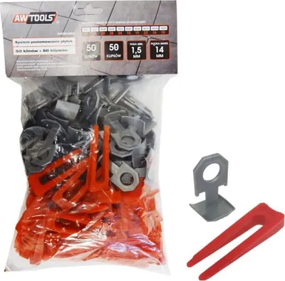 Obrázek produktu pro Awtools nivelační systém pro dlaždice standard 1,5 mm - 7-15 mm - klip 50 ks. + klín 50ks.