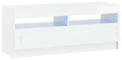 Image de Meuble TV LED, blanc brillant, en panneaux de particules