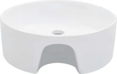 A white ceramic washbasin with a cutout for mounting.