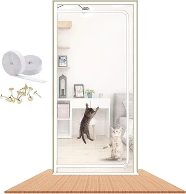 Produktbild von Fliegengitter für Katzen, 120 x 220 cm, verstärktes, katzenabweisendes Netzgewebe, Reißverschluss, haustiersicheres Fliegengitter, verhindert das Entkommen von Haustieren, Türvorhänge aus Wohnzimmer, Schlafzimmer, Terrasse