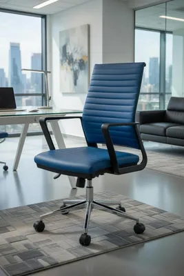 Obrázek produktu pro Moderní kancelářská židle v modré barvě s ergonomickou oporou a područkami