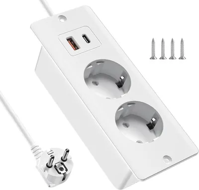Productafbeelding van Inbouwstopcontact met USB en type-C - 4-in-1 tafelstopcontact - 2-voudige inbouwstekkerdoos - Meervoudig stopcontact
