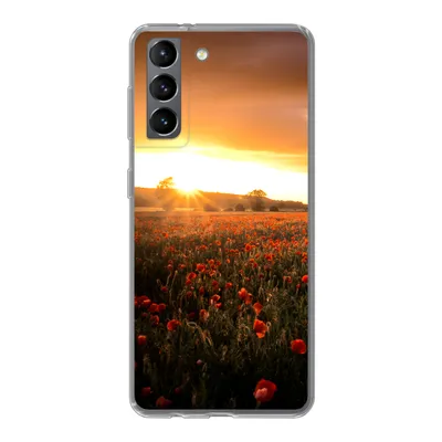 Produktbild von MuchoWow® Handyhülle Schutzhülle Hülle für Samsung Galaxy S21 Sonnenuntergang über den Mohnblumen in England Silikon Softcase Handy Hülle - Softcase
