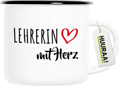 Produktbild von Huuraa Emaille Tasse Lehrerin mit Herz 300ml Vintage Campingbecher Geschenkidee