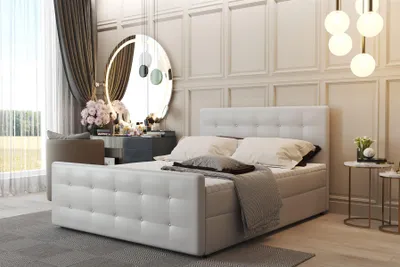 Produktbild von Boxspringbett Schlafzimmerbett CARLOS 200x220cm Kunstleder Weiss inkl.Bettkasten