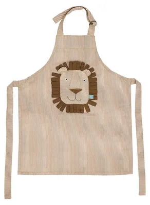 Produktbild von OYOY Striped Denim Lion Apron M107706 Kinder Schürze 56x44 cm Löwenmotiv verstellbar Küchenschürze Bastelschürze für Kinder