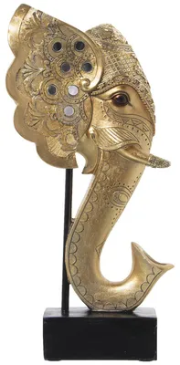 Elefantenkopf-Figur aus Harz, gold, 18x10x36 cm